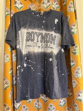 Soft Style Navy Tee with White Bleach-Splash BOYMOM Graphic